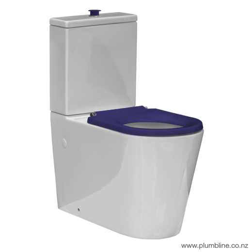 Evo 70 Accessible Back To Wall Toilet Suite with Blue Seat Ring & Raised Button
